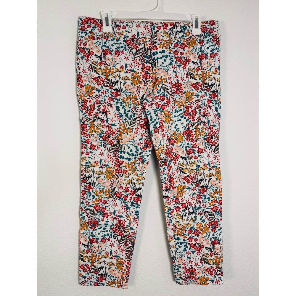 New York & Company Floral Stretch Ankle Pants White Red‎ Yellow Size 8